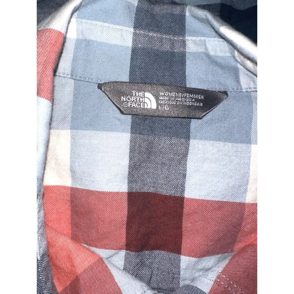 Northface Women's Flannel Button Down Blue Red White Large - Image 2