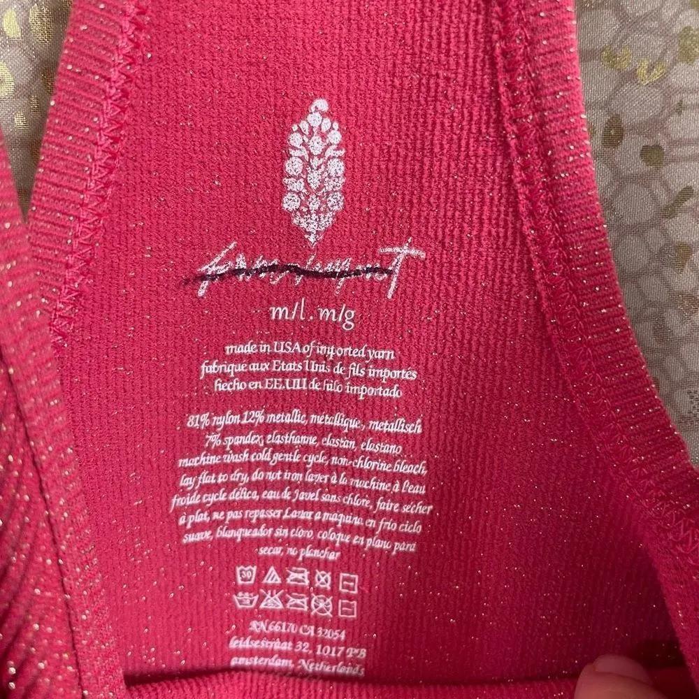 Free People Happiness Runs Lurex Sweetheart Crop Tank Pink Glitter Lovestruck - Image 4