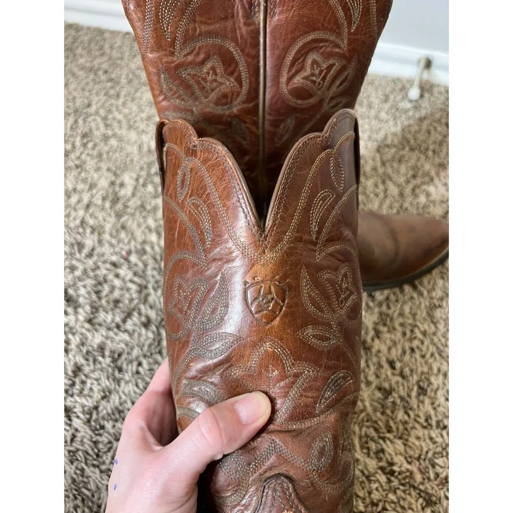Ariat Heritage Almond Toe Brown Leather Embroidered Cowgirl Boots Womens Sz 7B - Image 4