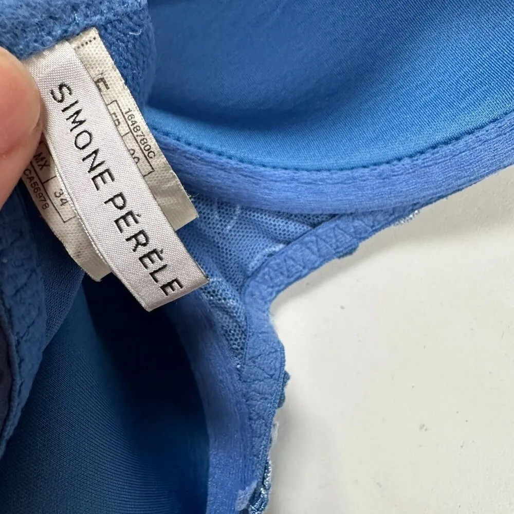 Simone Perele 34 Bra Underwired Blue Smooth Floral Mesh Bow Adjustable Straps - Image 8