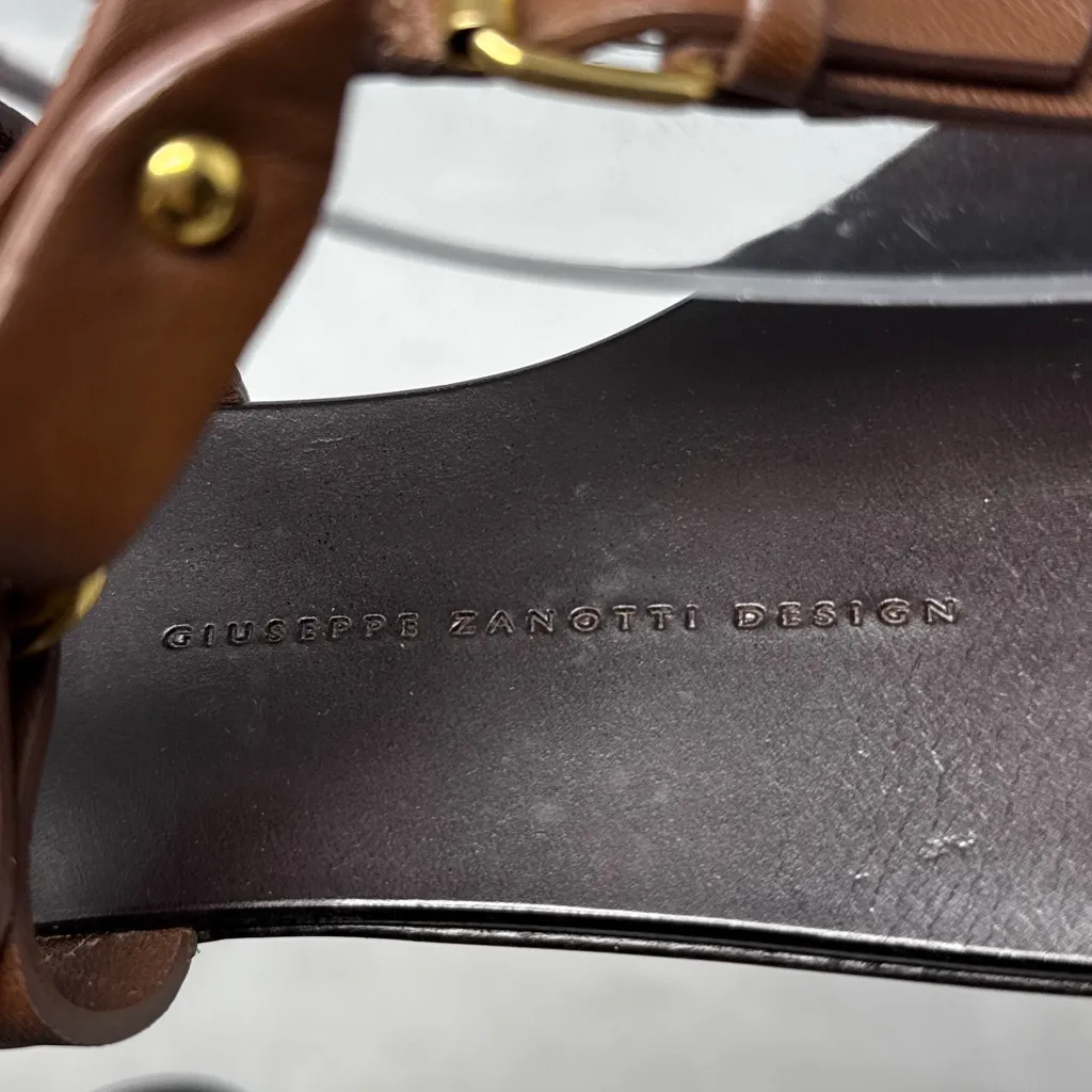 Giuseppe Zanotti Leather Harness Wrap Around Ankle Strap Flat Sandals Brown 38.5 - Image 7