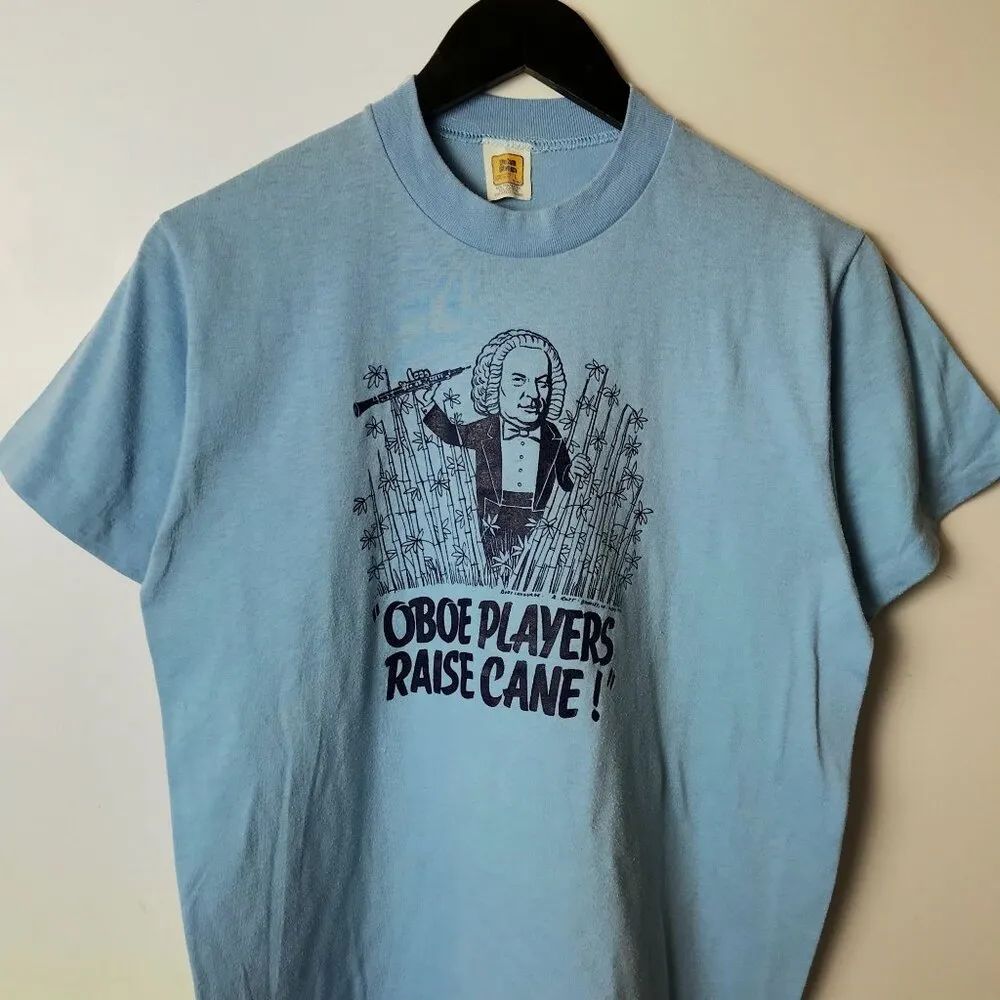 Vintage 80s Oboe Players Bach T Shirt Single Stitch USA Graphic Tee Solid Logo Blue Size M - Image 9