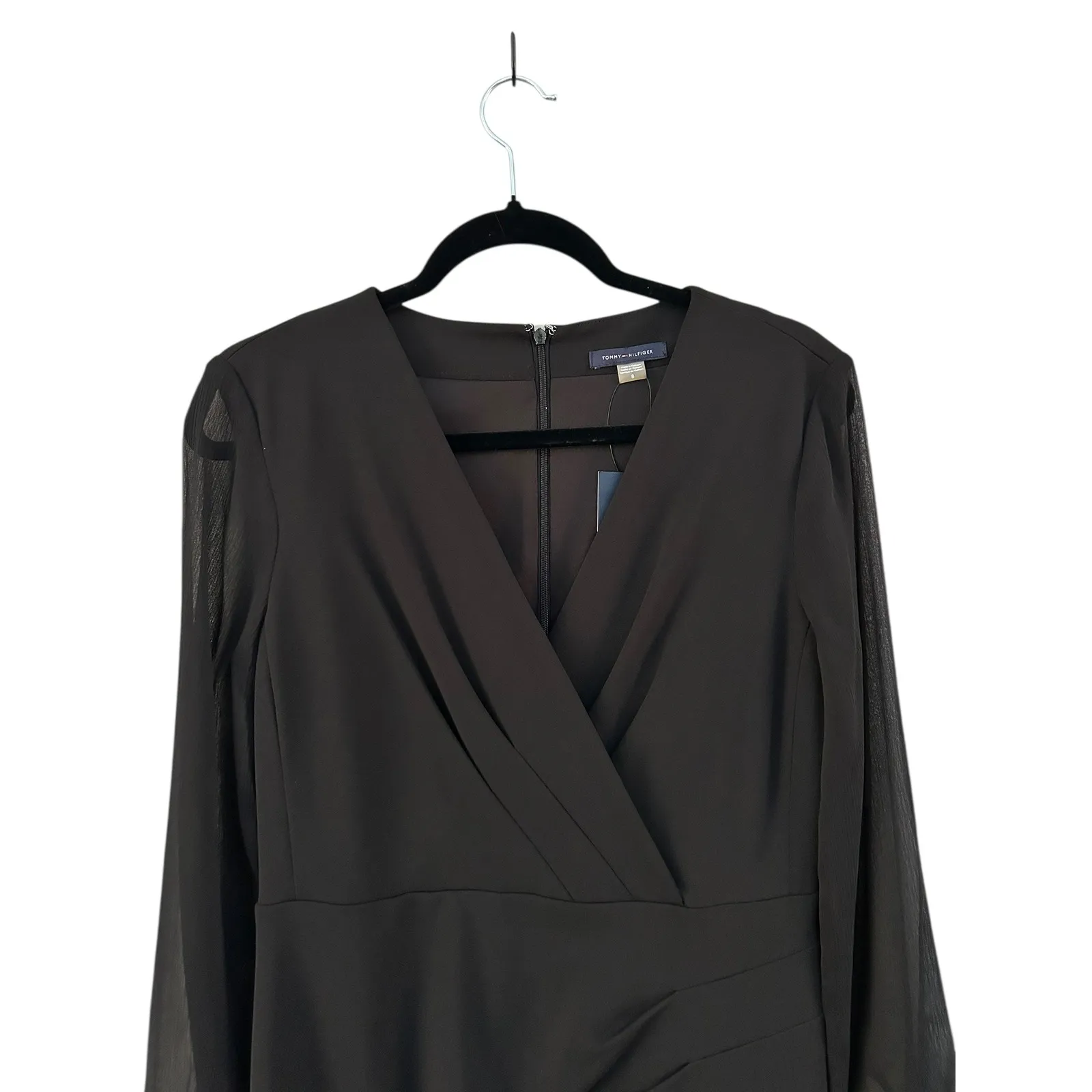 NWT‎ Tommy Hilfiger Scuba Little Black Sheer Long Sleeve Wrap Midi Dress Size 8 - Image 3