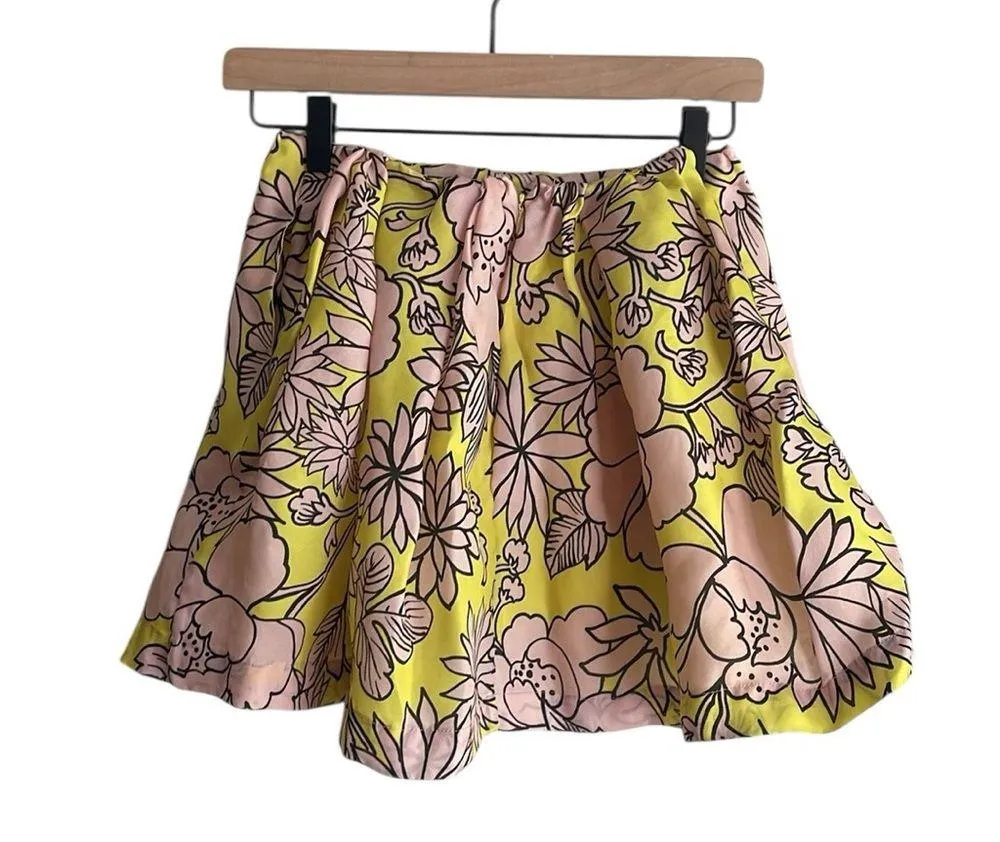 MSGM Floral Pouf Silk Mini Skirt Yellow Size 4 - Image 3