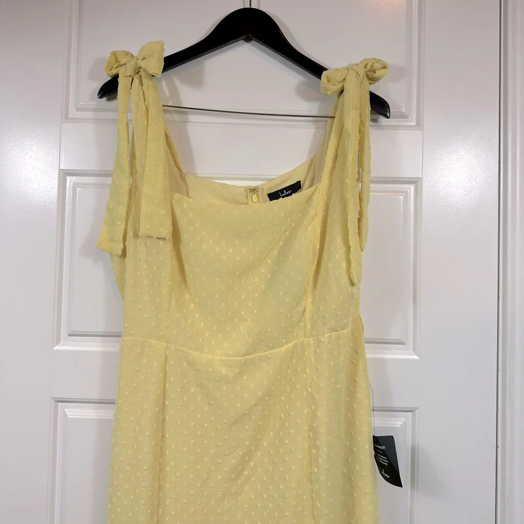 Lulus Women’s Bimini Light Yellow Swiss Dot Tie-Strap Midi Dress Size XL NWT - Image 3