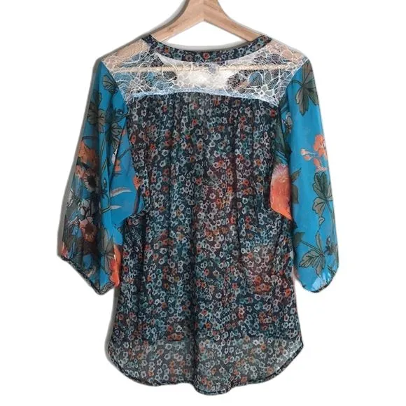 Figueroa & Flower Sheer Floral V-neck Long-sleeved sheer Blouse size medium boho - Image 10