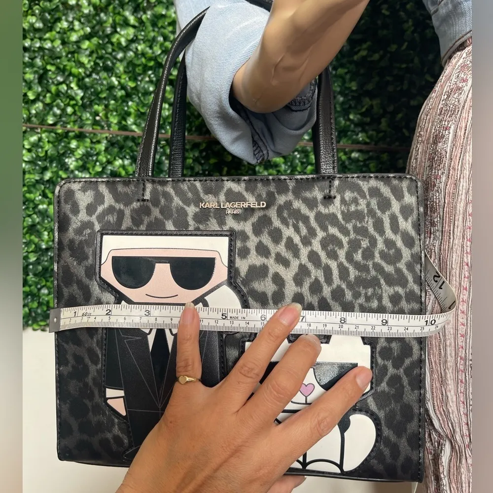 Karl Lagerfeld Paris Mini Tote Leopard Crossbody – Black/Grey - Image 9
