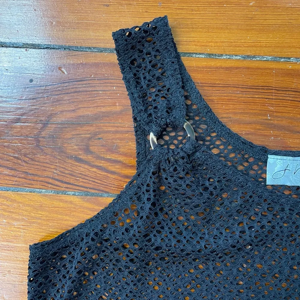 J. Valdi Black Net Crochet Swim Coverup or Layering Tank Dress 💚🎀 Size M - Image 7