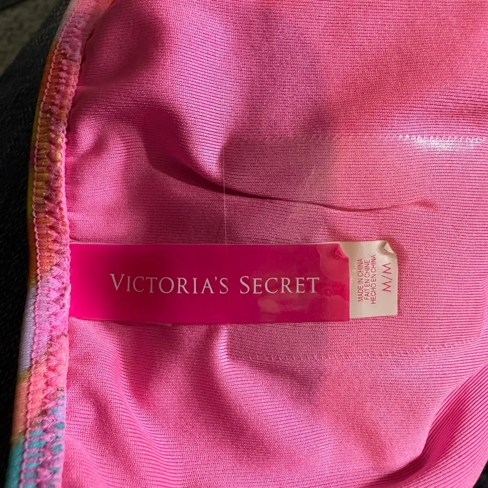 Victoria's Secret 2 Piece Bikini Bright Rainbow Chevron Stripes Halter Top M - Image 15