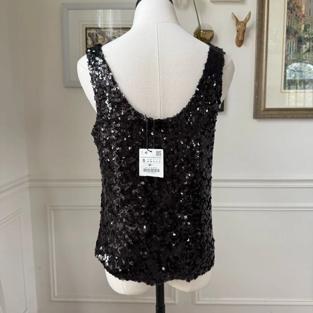NWT Zara Knit Black Sequin Tank Top S - Image 4