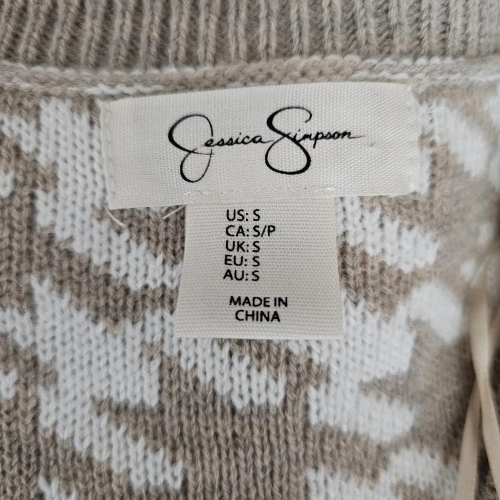 Jessica Simpson Beige Houndstooth Cropped Vneck Sweater Vest Size Small - Image 5