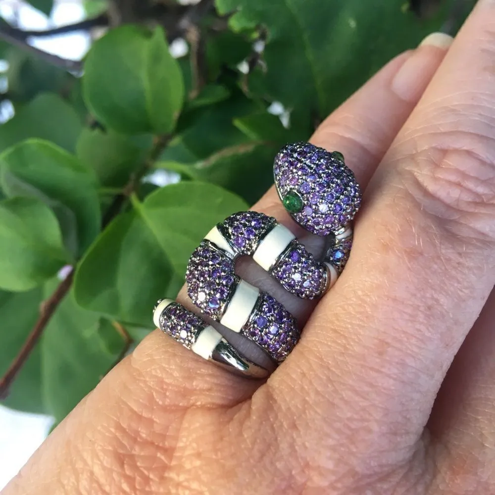 Snake Ruthenium triple AAA CZ Ring size 6 Green - Image 2