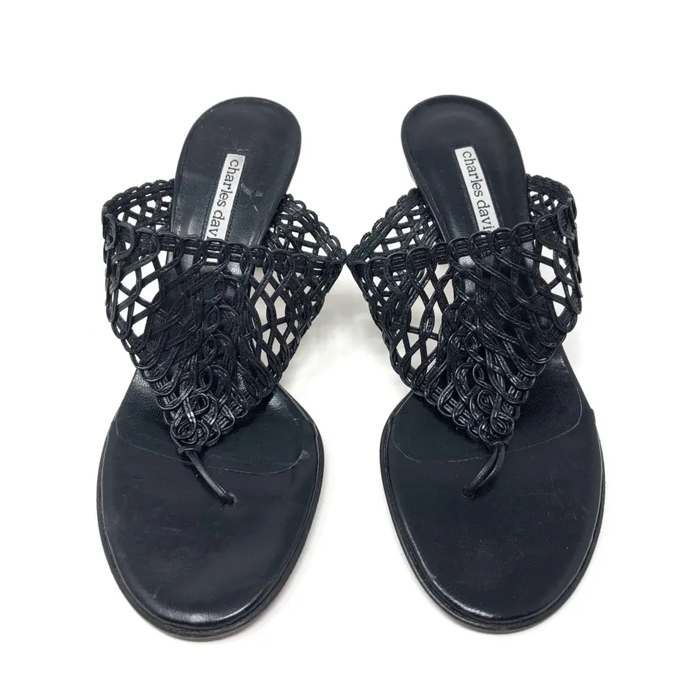 CHARLES DAVID black leather slides - Image 2