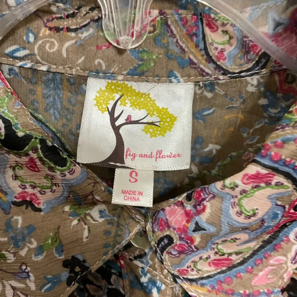 Fig and Flower Button Front Boho Blouse Size Small Multi - Image 2