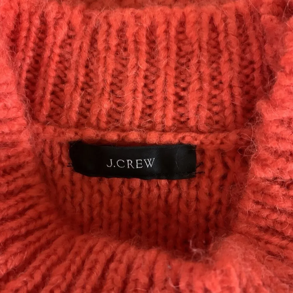 J Crew Wool Knit Sweater Coral Chunky Cable Knit Floral Cozy Warm XS‎ Orange - Image 3