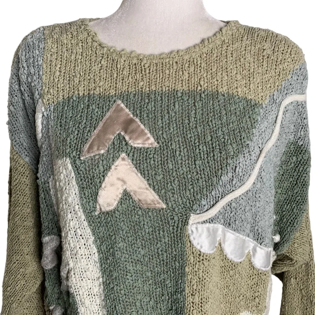 Vintage 90s Boucle Pullover Sweater M Beige Loose Knit Round Neck Long Sleeves Tan Size M - Image 2