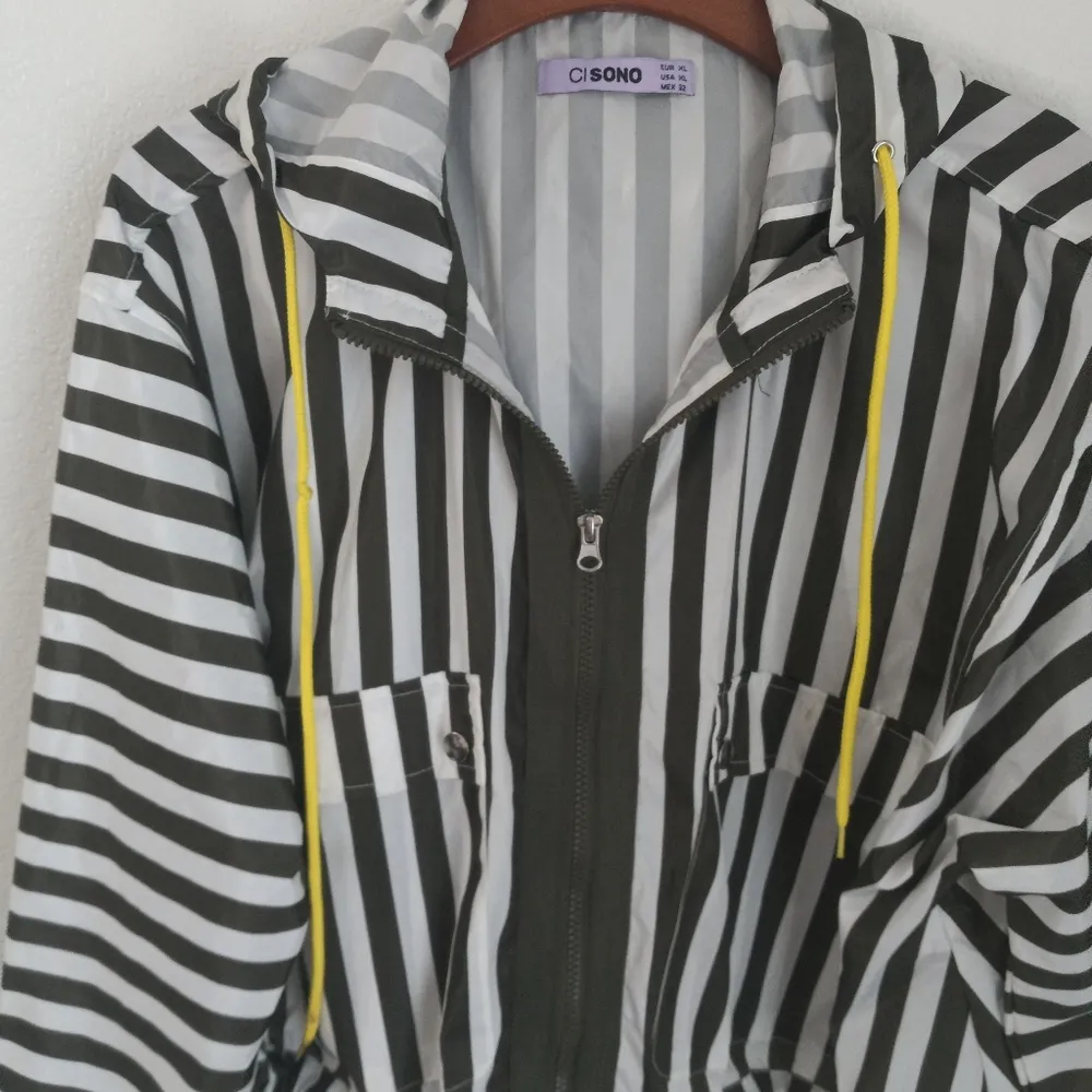 CI SONO XL Hoodie Zip Front Striped Windbreaker Waist Jacket Top - Image 4