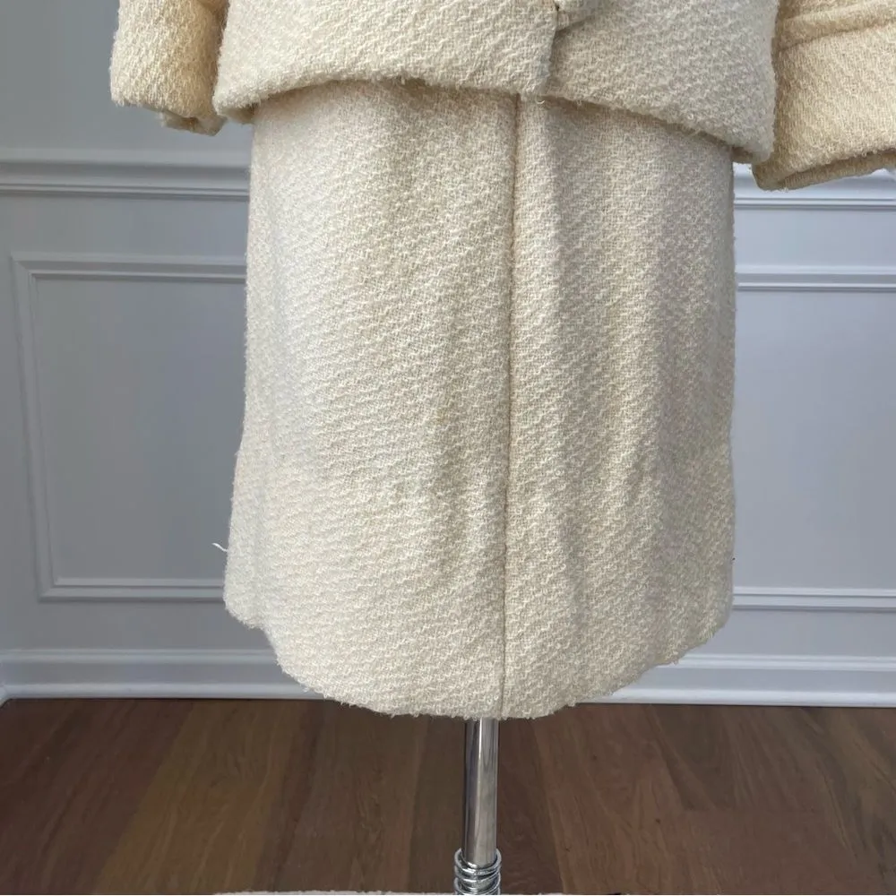 Vintage 60s  Jackie O Kennedy Skirt Suit Jacket Cream XS S - Image 5