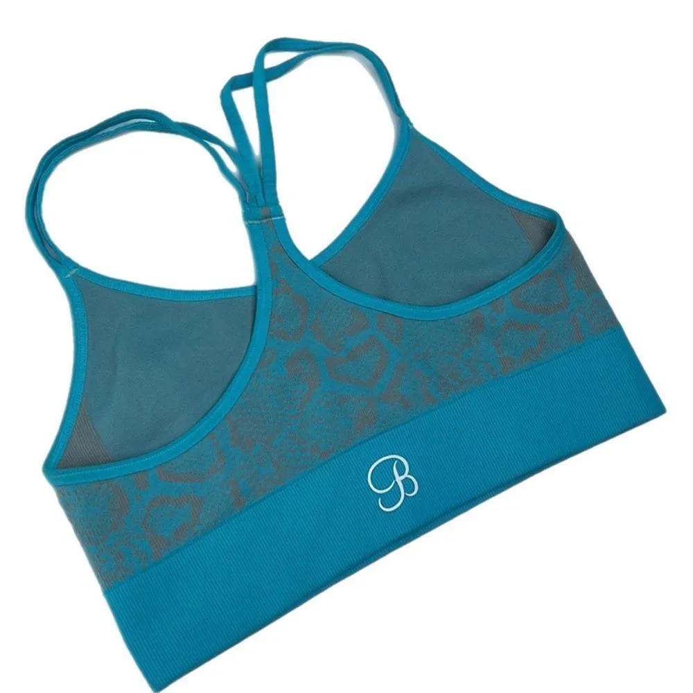 Bombshell Blue and Grey Snake Print Seamless Strappy Sports Bra Size XS/S - Image 4