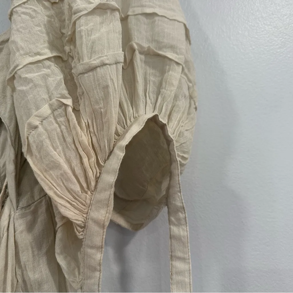 Free People Let's Be Friends Beige Taupe Midi Dress Puff Sleeve XS - Image 5