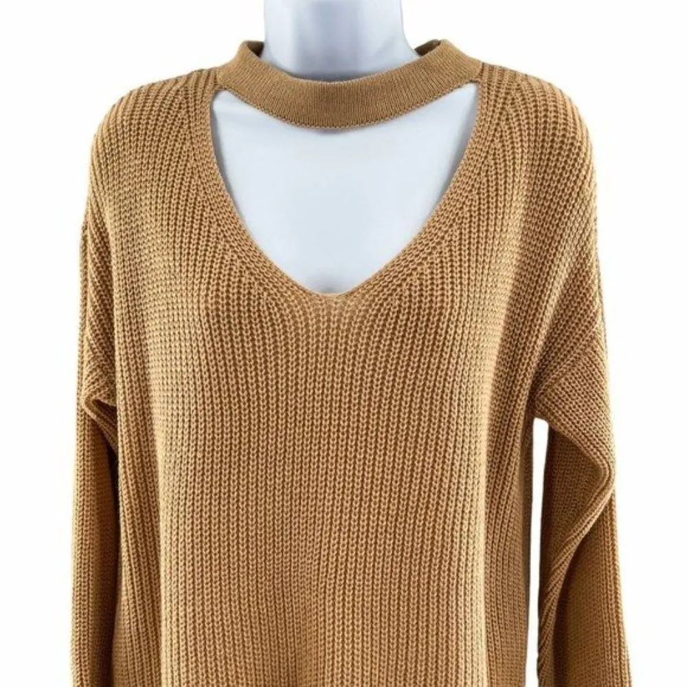 Fab'rik Tan Knit Keyhole Long Sleeve Sweater S/M - Image 42