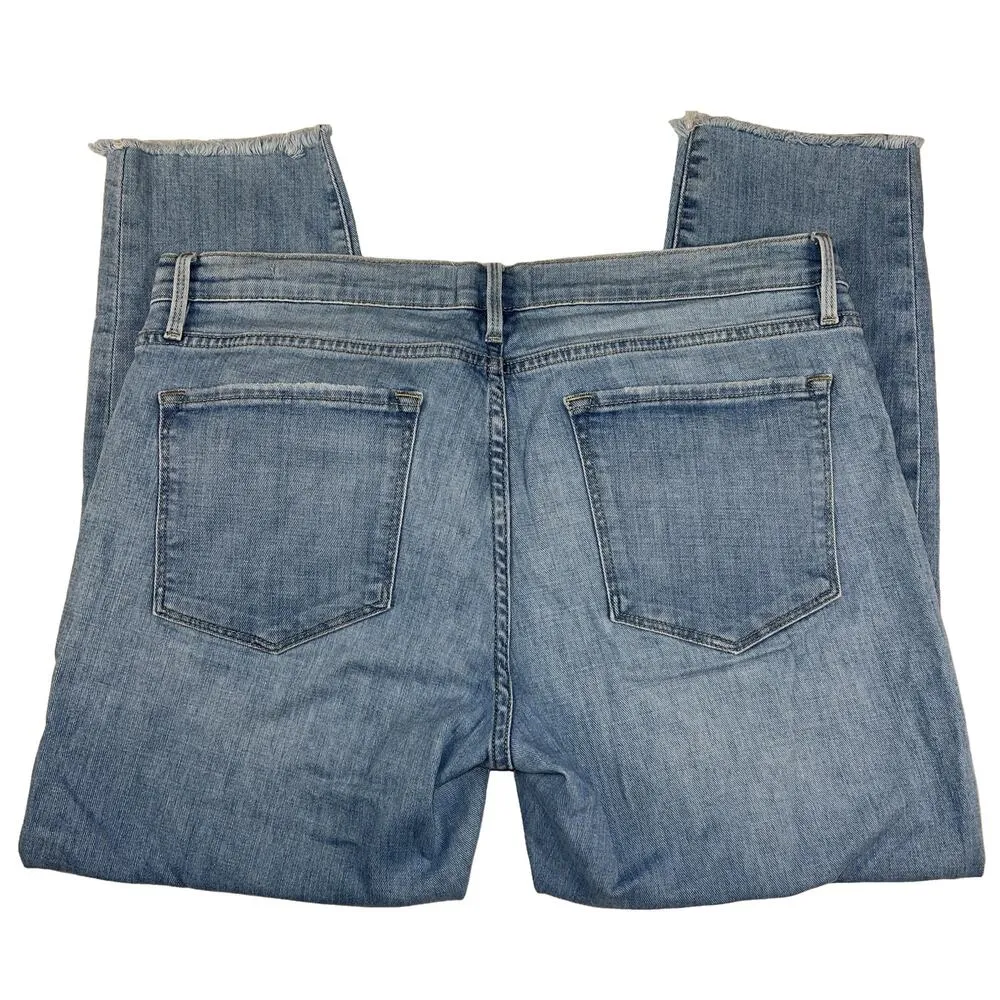 FRAME Denim Le Garçon Crop Jeans Light Wash Distressed Knees Raw Hem Size 30 - Image 5