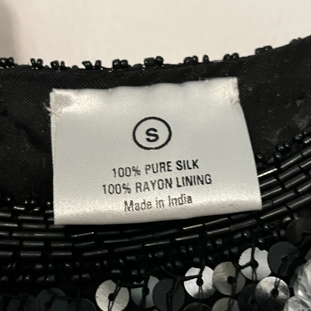 Stenay 100% silk black silver sequined blouse size small 80s statement costume - Image 7