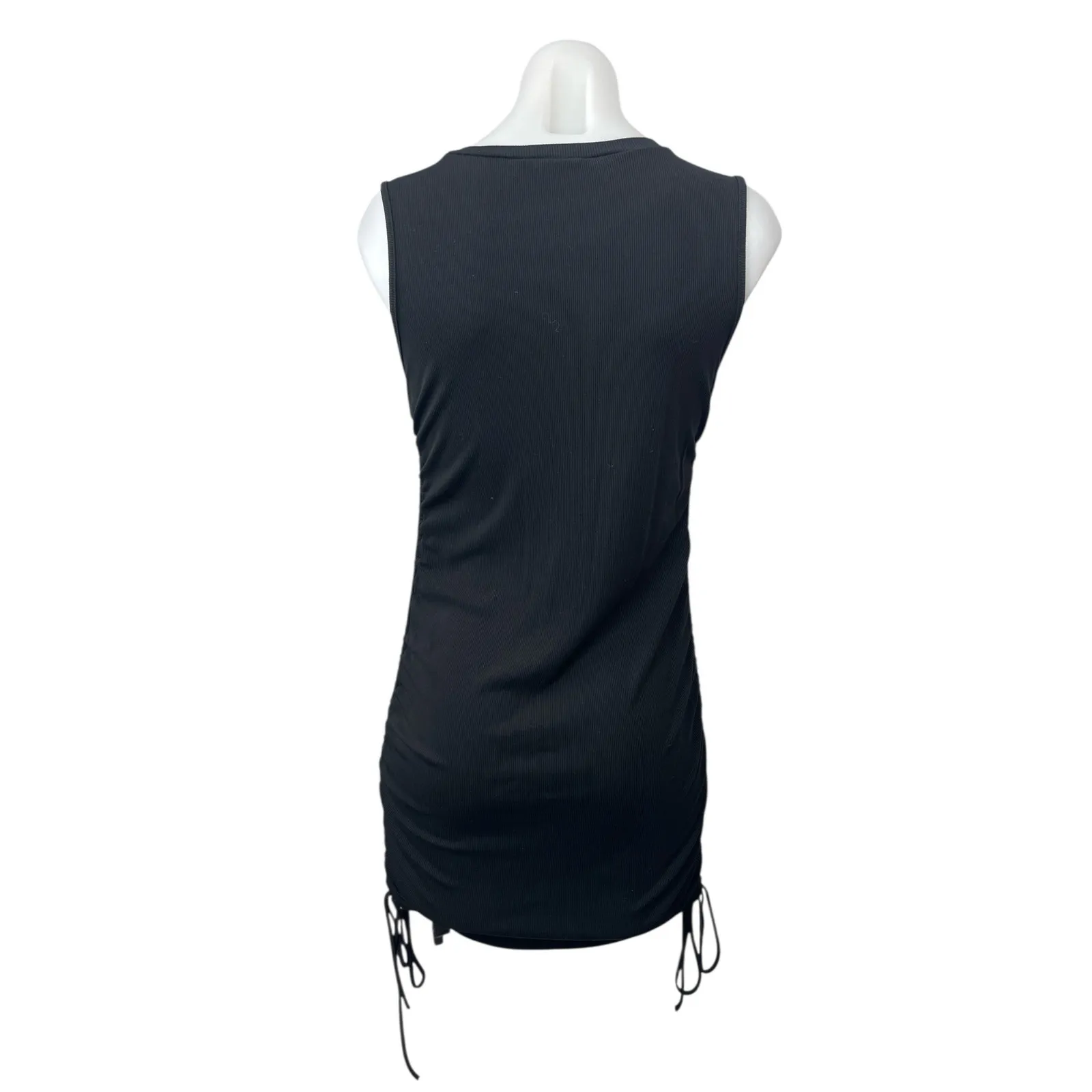 BB Dakota Women's Black Ruched Sleeveless Rib Knit Mini Tank Bodycon Dress Sz L - Image 2