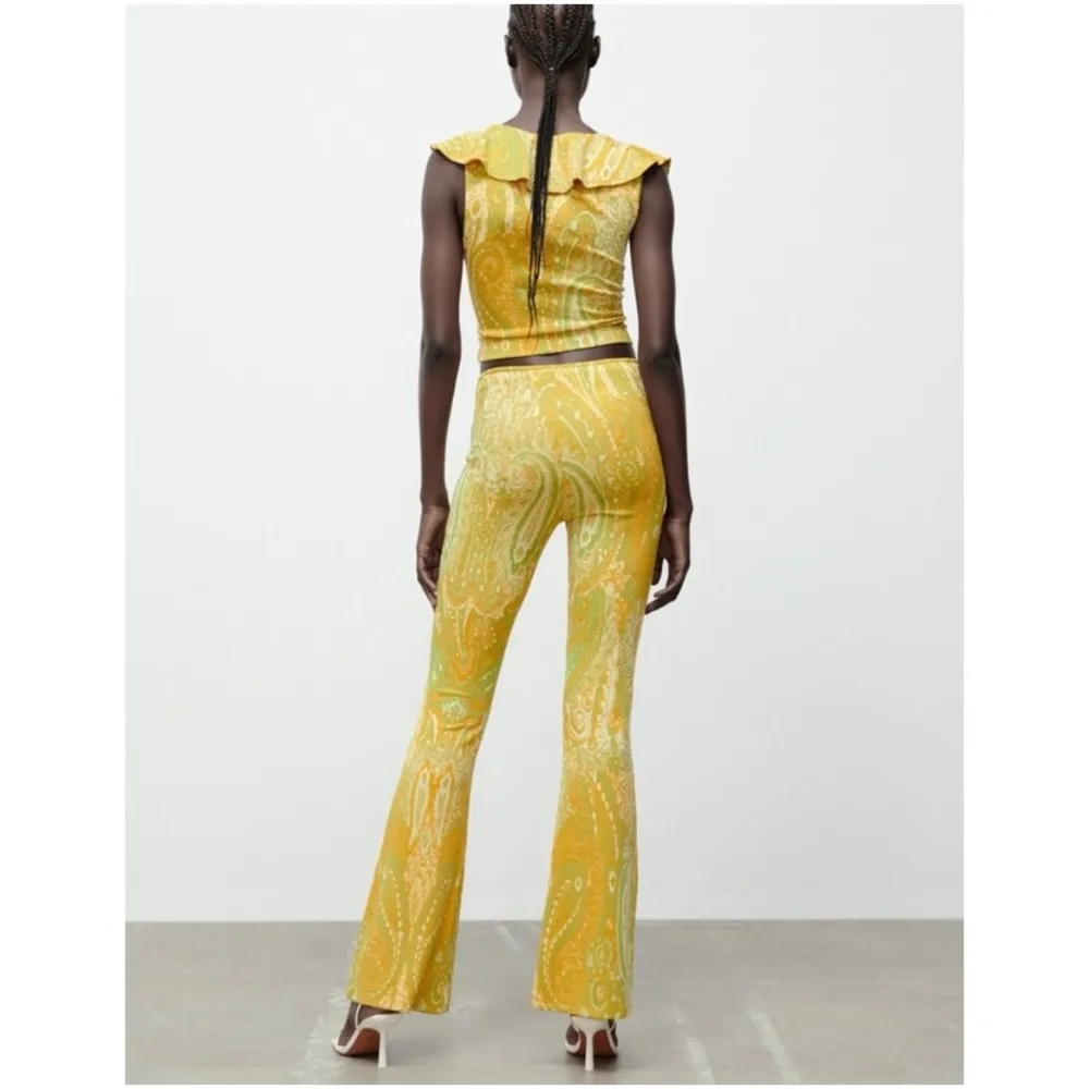 Zara jacquard flare yellow mustard pants NEW - Image 3