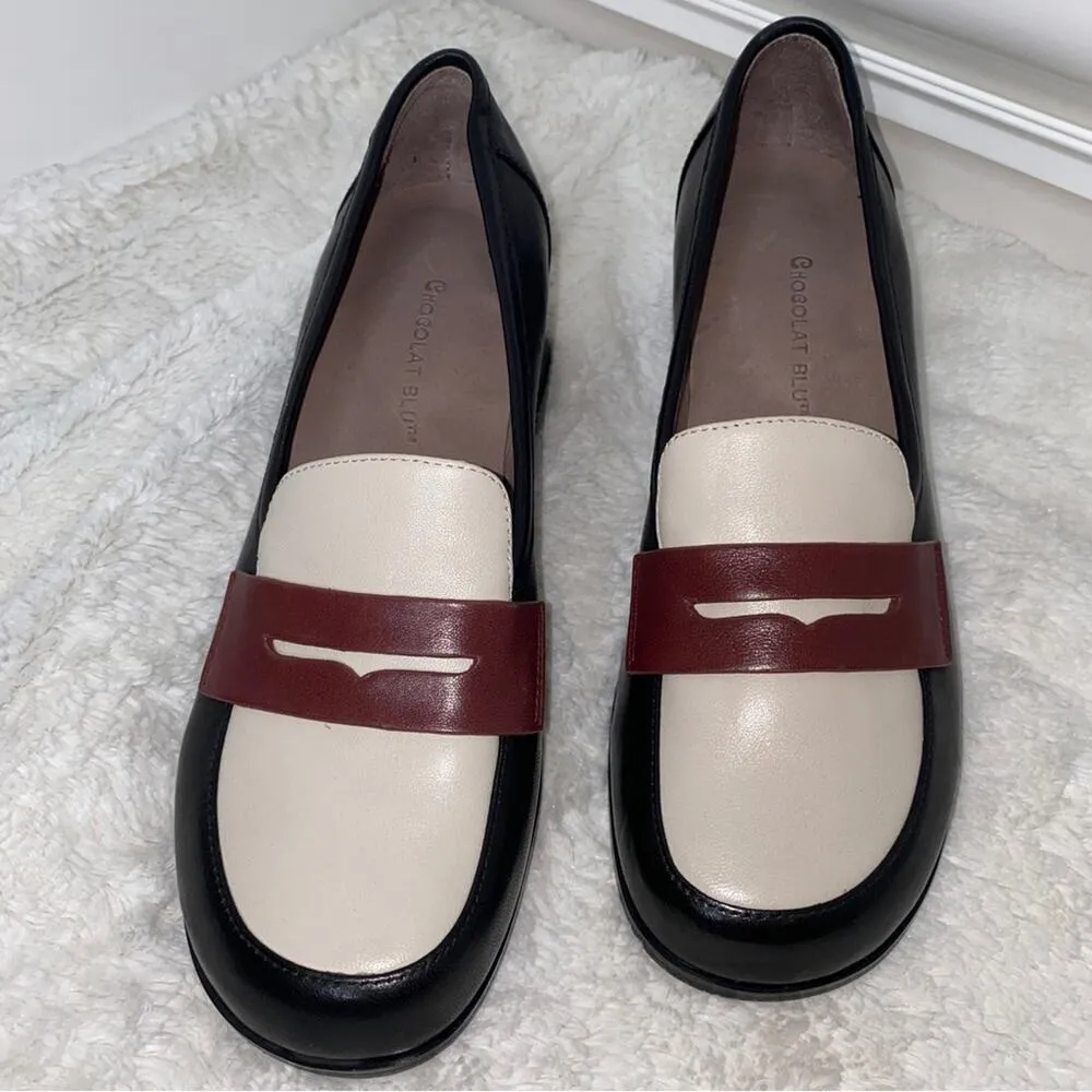 Chocolat Blu Black White Berry Penny Loafer Block Heel Academia Size 7 - Image 2