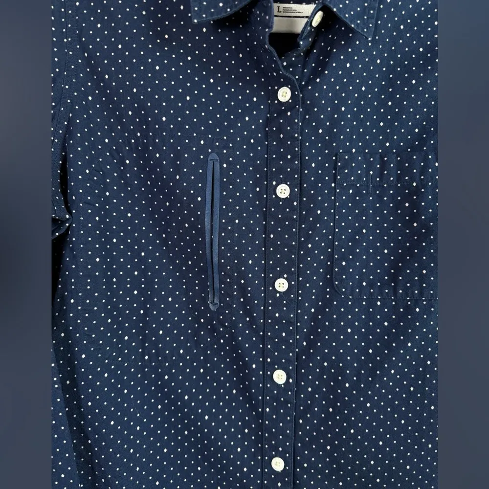 Burton Women’s Polka Dots Navy Blue White Long Sleeve Button Up Top Size Large - Image 10