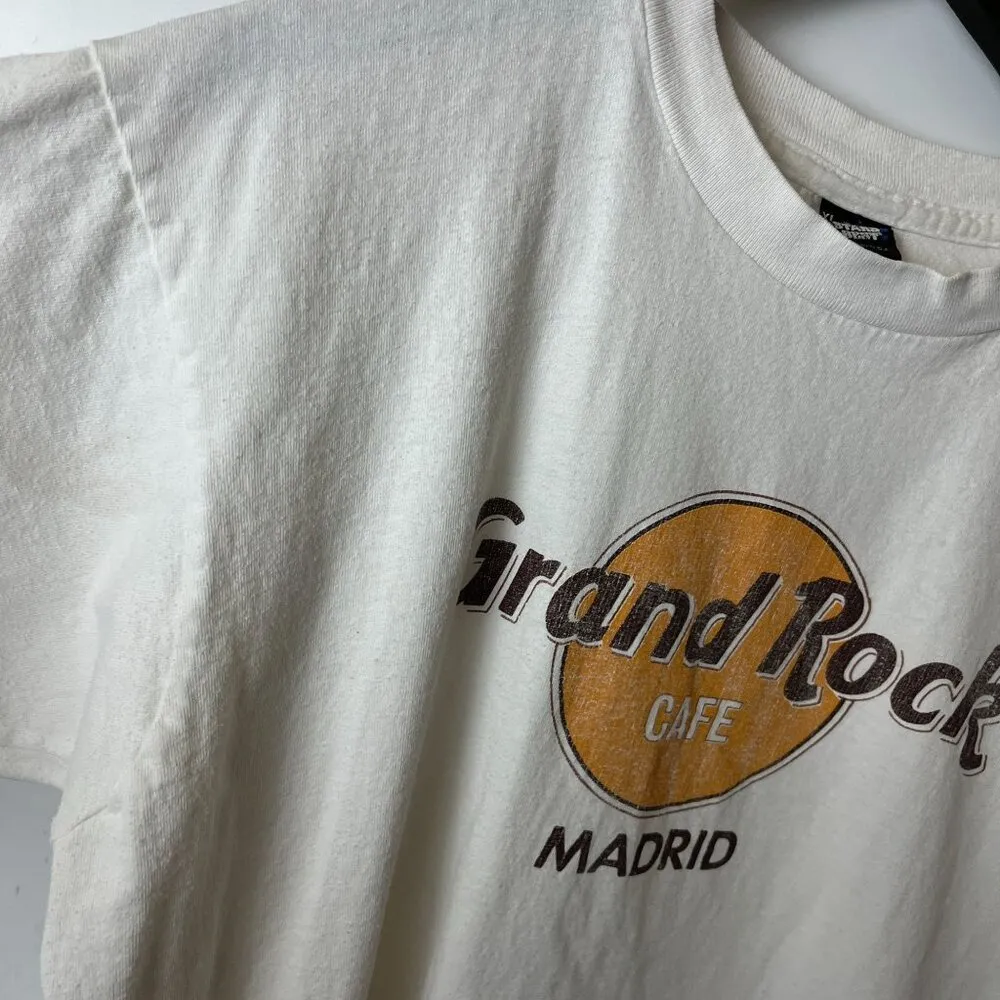 Vintage 90s Grand Rock Cafe Madrid T Shirt White XL Extra Large USA Graphic Tee - Image 9