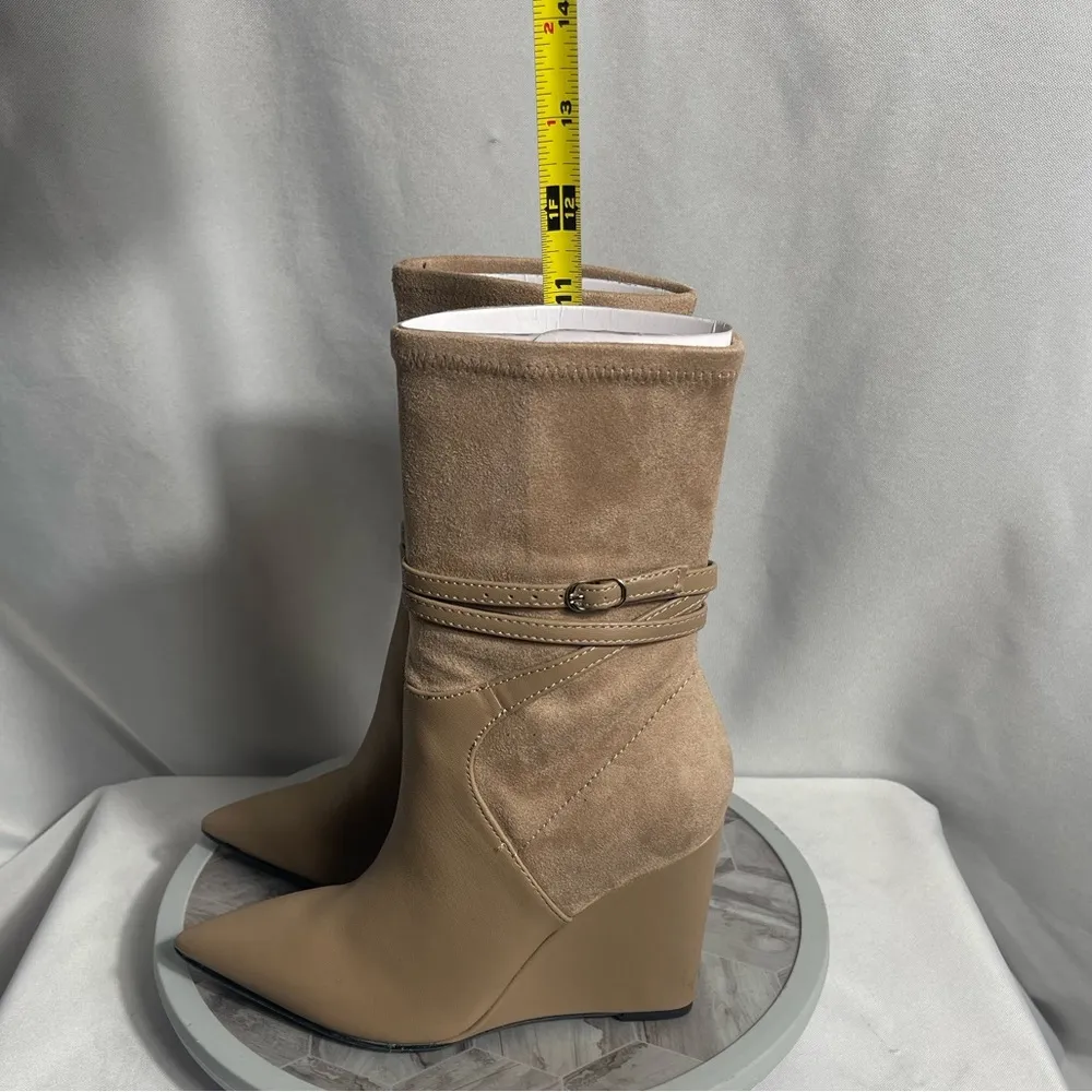 GUESS ACORA Wedge Ankle Boots Light Natural 5.5M Pointed Toe - Image 12