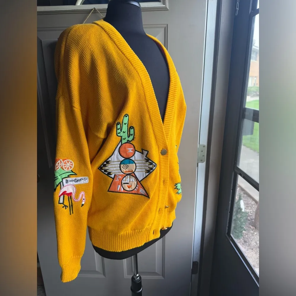 Vintage 1990 IB Diffusion city destination patch oversized cardigan, size small - Image 9