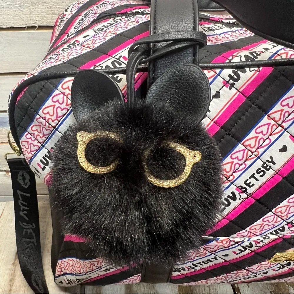 Betsey Johnson Luv Betsey Striped Quilted Duffel Bag With Pom Charm 18x12 - Image 5