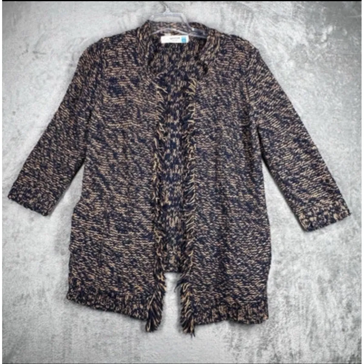 Sparrow Blue Orange Sweater Knit‎ Cardigan Open Front Fringe Trim Sweater Coat M Size M - Image 2