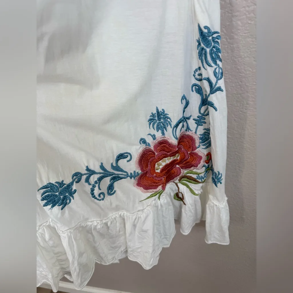 Johnny Was LA JWLA White Embroidered Babydoll Midi Dress size Large $178 - Image 4