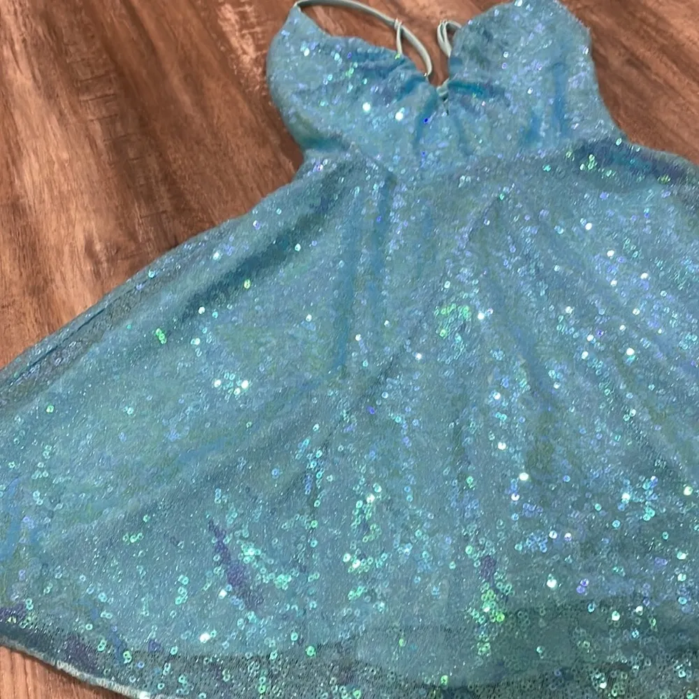 Lucy In The Sky Mei Iridescent Sequin Slip Mini Dress in Sky Blue Size XS - Image 6