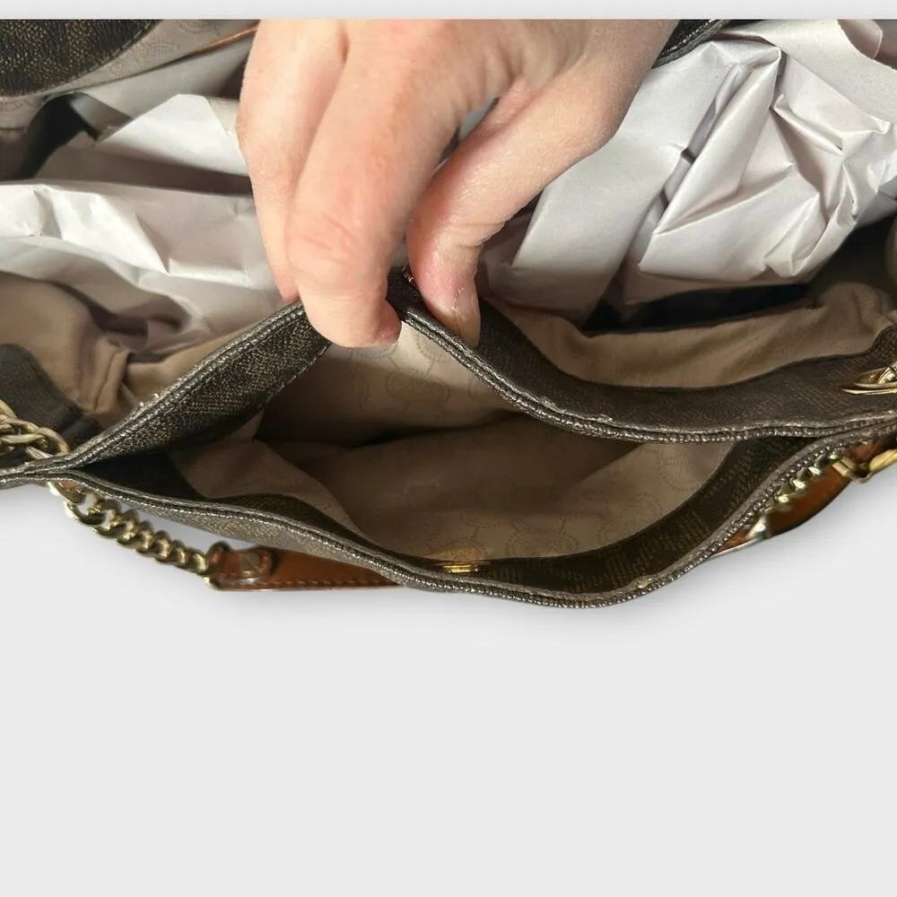 Vintage MICHAEL Michael Kors Brown Signature Leather Jet Set Chain Hobo Bag - Image 5