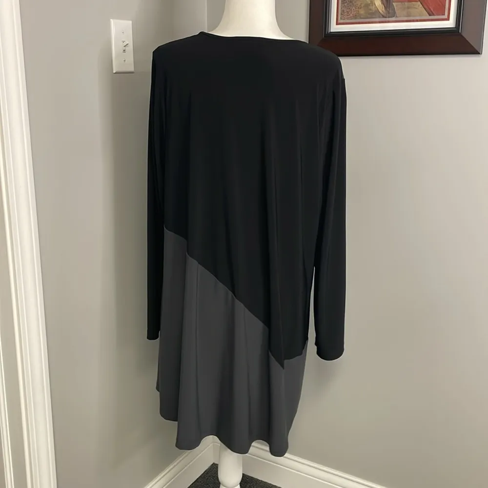 Sun Kim Two Tone Colorblock Lagenlook Tunic Black Gray Mature Artsy Teacher 1X - Image 4