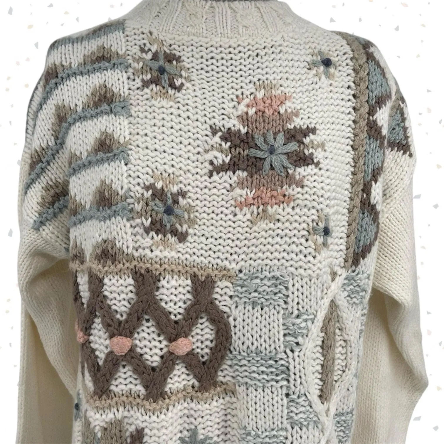 Vintage Winter Sweater Chunky Hand Knit Texture Oversized Boxy Cream Tan Size M Size M - Image 3
