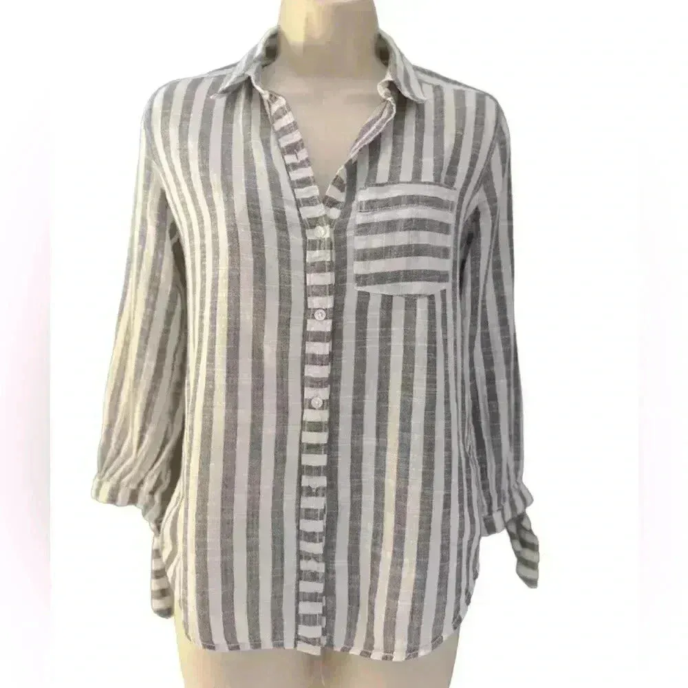 Abercrombie & Fitch Blue Striped Tie Sleeve Top XS - Image 2