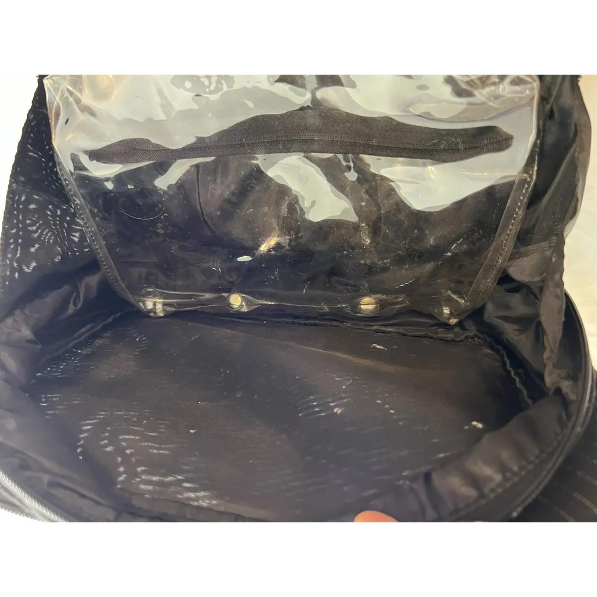 Lancôme Black Pinstripe Train Case Travel Makeup Bag 12x9 Cosmetic Organizer - Image 11