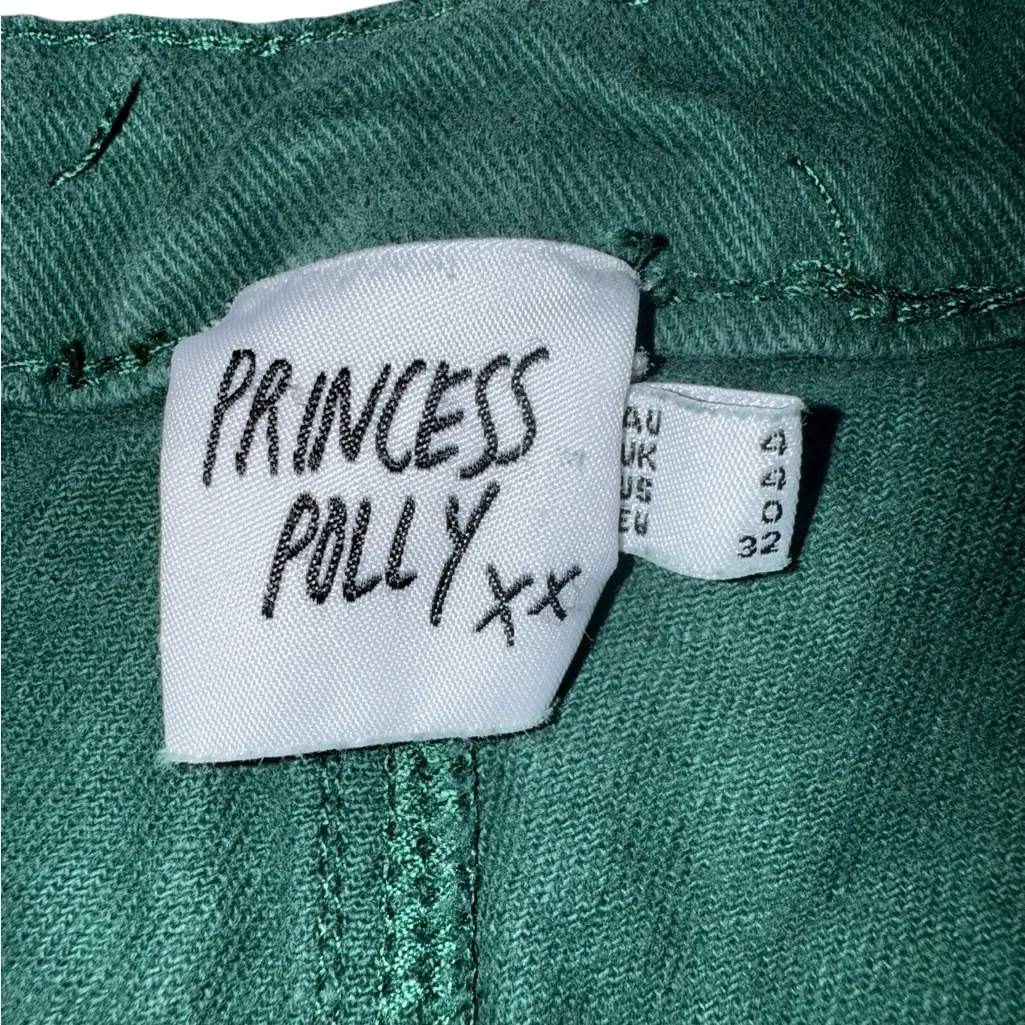 Princess Polly PAIGE Mid Rise Cargo Jeans - Denim Green (Size 0) - Image 5