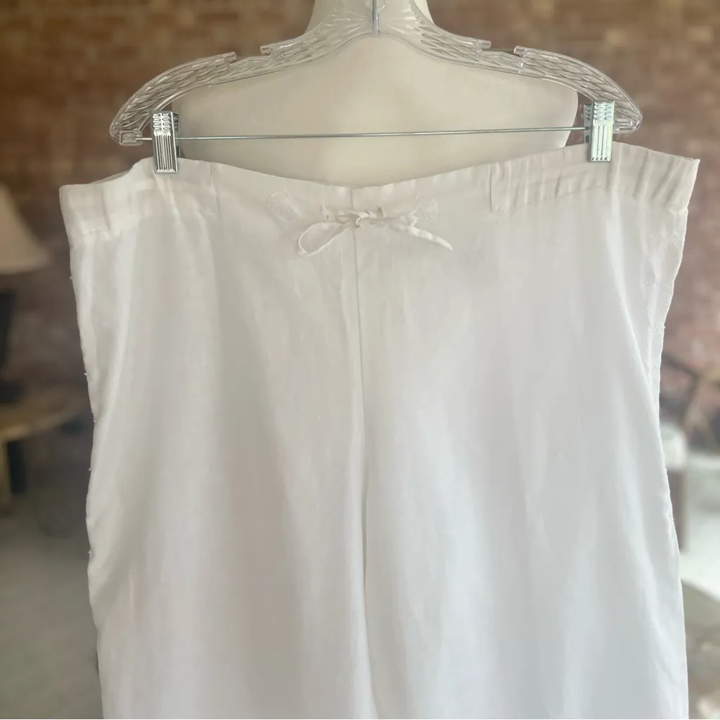 Liz Claiborne Livvy Pants Cropped Linen Wide Leg White Embroidered Beaded 14 - Image 2