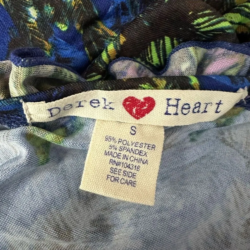Derek Heart One-Piece Romper Jumpsuit Blue w/ Peacock Feathers Size Small - Image 4