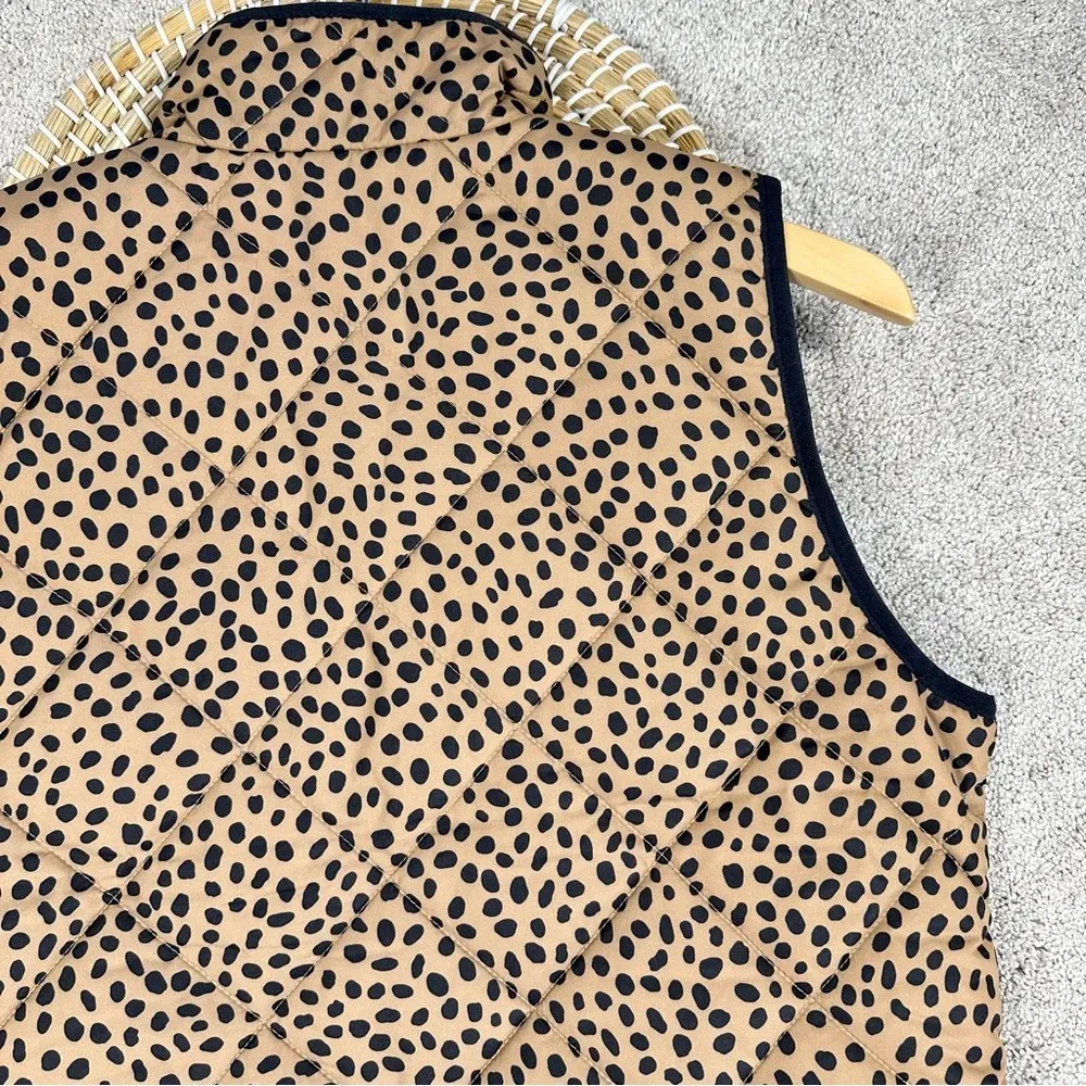 J. Crew Factory Animal Print Puffer Quilted Vest Full Zip Snap Pockets M Tan Size M - Image 10