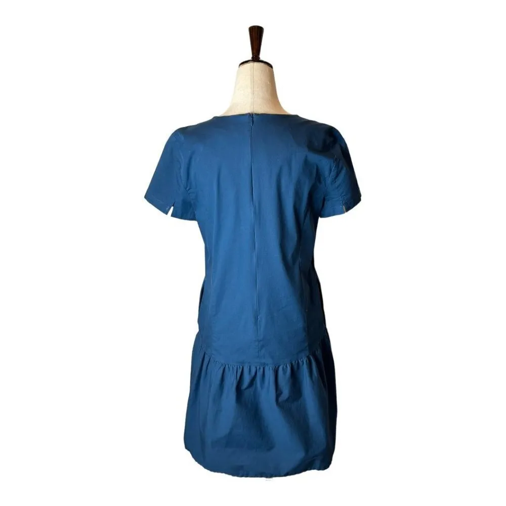 Universal Standard For J Crew Blue Poplin Drop Waist Ruffle Hem Dress Size XS - Image 3