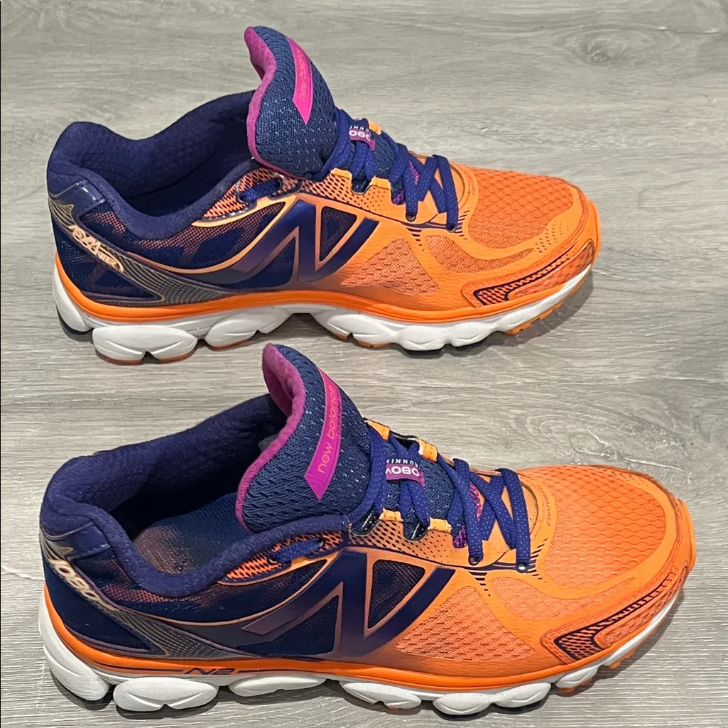 New Balance Women's 1080 V5 N2 Orange and Purple Athletic Running Shoes - Image 4