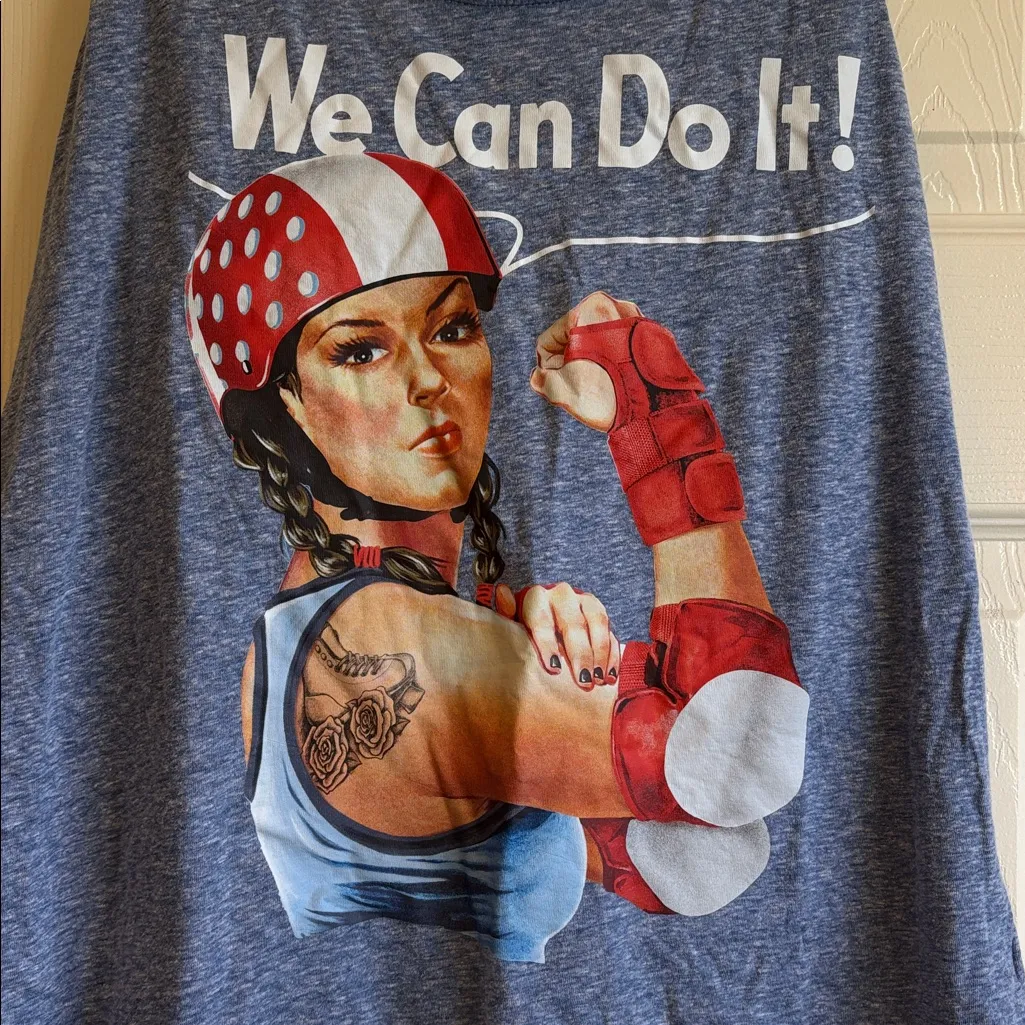 Blue Rosie The Riveter “We Can Do It” Roller Derby Racerback Tank Top Medium M - Image 2